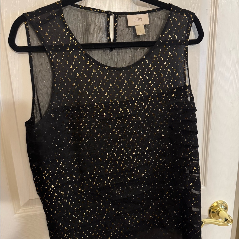 LOFT Black Sleeveless Blouse with Gold Speckle